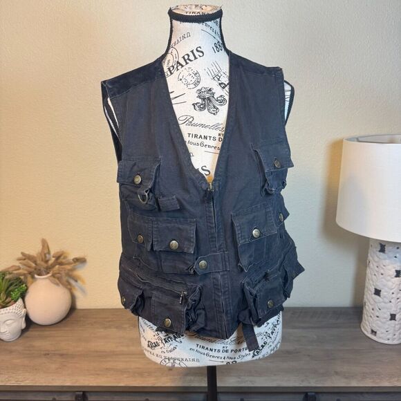 Vintage Lauren Ralph Lauren Field Vest Women’s black Canvas Utility Sz S Pockets - Picture 1 of 12